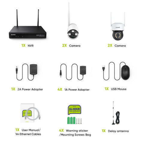 3MP 10-Channel Wireless CCTV PT & Bullet Camera System, 8MP NVR, 3MP Pan & Tilt WiFi IP Cameras, Audio Recording, AI Human Detection, Work With Alexa 3MP 10-Channel Wireless CCTV PT & Bullet Camera System, 8MP NVR, 3MP Pan & Tilt WiFi IP Cameras, Audio Recording, AI Human Detection, Work With Alexa