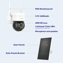 Pack of 2, 4MP Pan & Tilt Wire-Free IP Camera, Battery/Solar Powered, Color Night Vision, 2-Way Audio, Works with Alexa, PIR Humanoid Detection