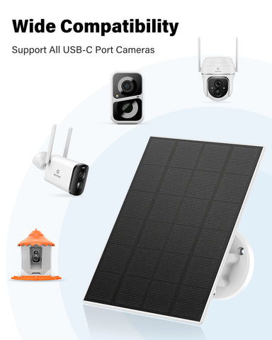 3W Solar Panel for Security Camera, Compatible with all USB-C Port Cameras, IP65 Waterproof