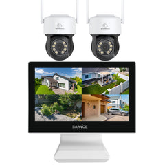 10 Channel 5MP Wireless PT Security Camera System, NVR w/ 10.1'' LCD Monitor, Pan & Tilt IP Cameras AI Human Detection, Remote Access, Smart Motion Alerts, Work with Alexa