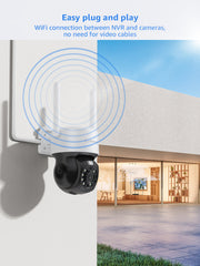 3MP 10-Channel Wireless CCTV PT Camera System, 8MP NVR, 3MP Pan & Tilt WiFi IP Cameras, Audio Recording, AI Human Detection, Work With Alexa