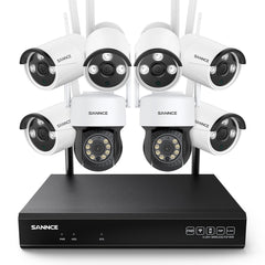 3MP 10-Channel Wireless CCTV PT & Bullet Camera System, 8MP NVR, 3MP Pan & Tilt WiFi IP Cameras, Audio Recording, AI Human Detection, Work With Alexa