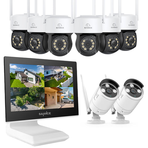 2K Super HD PT 10 Channel NVR w/3MP Wireless Pan & Tilt IP Camera System, 10.1'' LCD Monitor, Pack of 8 Cameras, Two-Way Voice Intercom, Customized Motion Areas, Smart Motion Alerts, AI Human Recognition, Work with Alexa