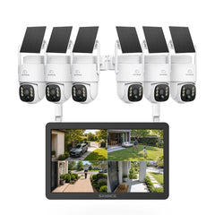 4MP Wireless Security Camera System with 10.1" NVR Monitor & 6 Solar PTZ Cameras, AI + PIR Human Detection, 8000mAh Battery, Color Night Vision, Two-Way Audio