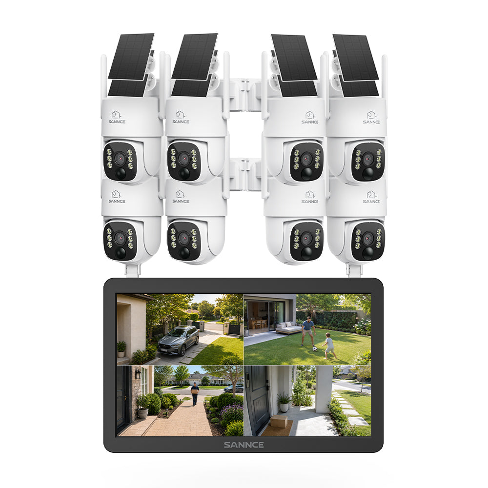 4MP Wireless Security Camera System with 10.1" NVR Monitor & 8 Solar PTZ Cameras, AI + PIR Human Detection, 8000mAh Battery, Color Night Vision, Two-Way Audio