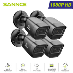 1080P CCTV Camera Kit, 100 ft IR Night Vision, Digital WDR & DNR, IP66 Waterproof for Indoor and Outdoor Security, Pack of 4