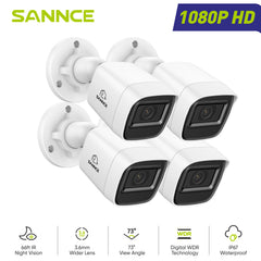 1080P CCTV Camera Kit, 100 ft IR Night Vision, Digital WDR & DNR, IP66 Waterproof for Indoor and Outdoor Security, Pack of 4