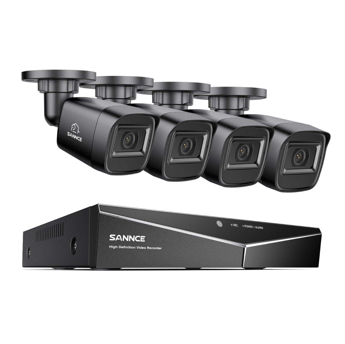 1080p 4-Channel Security Camera System - Hybrid 5-in-1 DVR, 4pcs 2MP Outdoor Bullet Cameras, Motion Detection, Weathproof