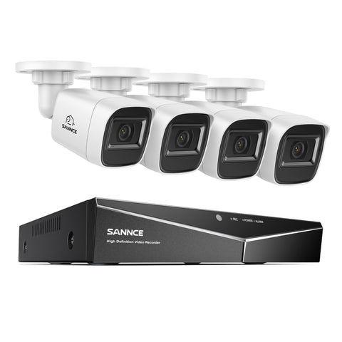 1080p 4-Channel Security Camera System - Hybrid 5-in-1 DVR, 4pcs 2MP Outdoor Bullet Cameras, Motion Detection, Weathproof