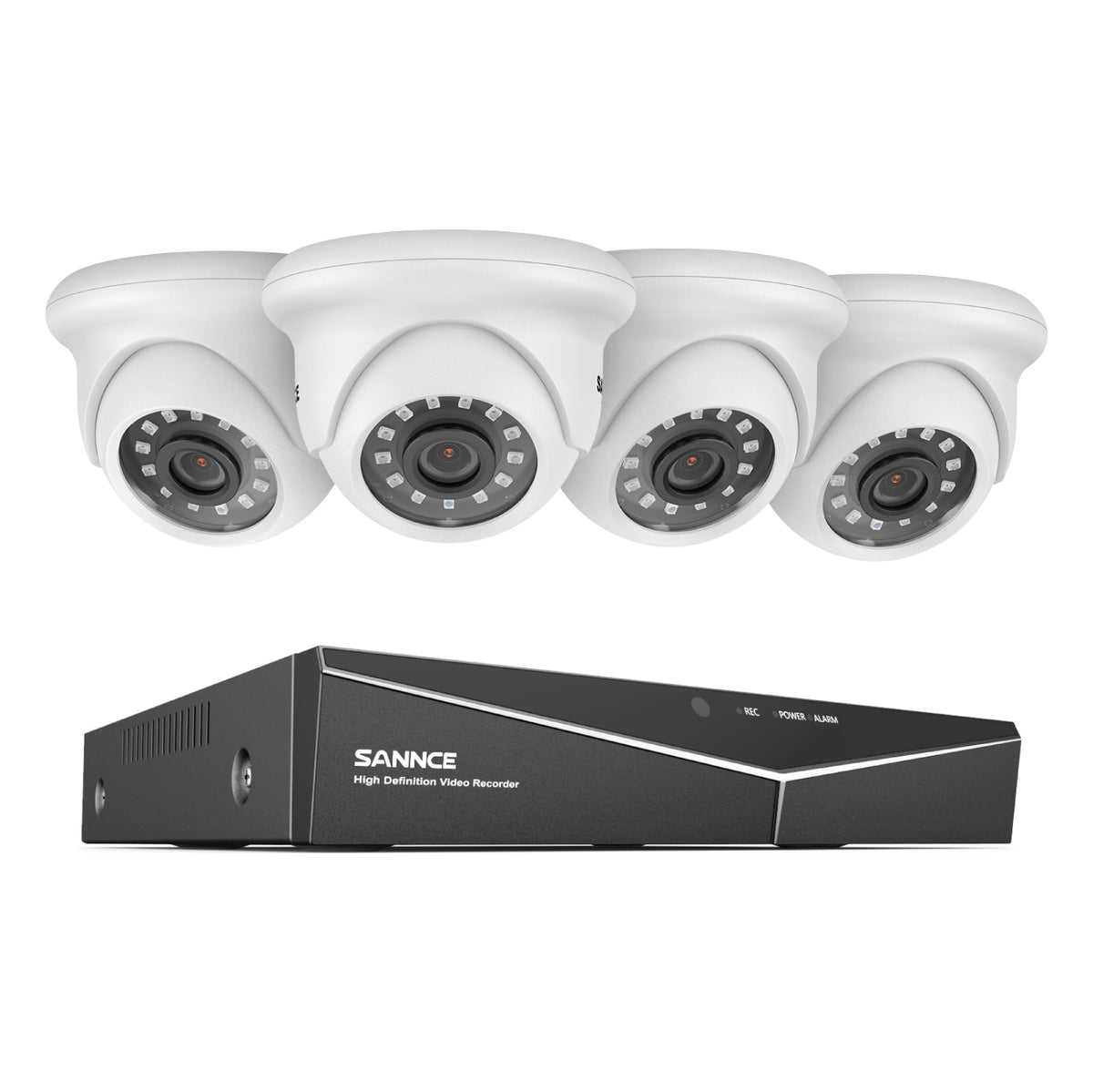 1080p 4-Channel Security Camera System - Hybrid 5-in-1 DVR, 4pcs 2MP Indoor Outdoor Cameras, Motion Detection, Weathproof