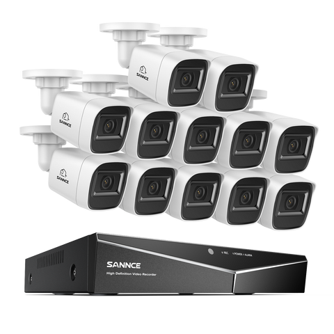 1080p 16 Channel 12 Camera Outdoor Wired CCTV System, Smart Motion Detection, 100 ft Infrared Night Vision, IP67 Weatherproof