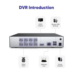 8 Channel 1080P Wired Security Camera System - Hybrid DVR, 4pcs 2MP Bullet Cameras, Outdoor & Indoor, Smart Motion Detection, Remote Access