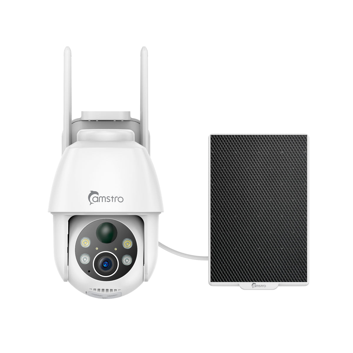 Camstro 3MP Outdoor Solar Powered Battery Security IP Cameras, 5200mAh Rechargeable Battery, 130° Ultra Wide Angle, Color Night Vision, Human & Vehicle Smart Detection, Two-Way Audio, Works with Alexa & Google