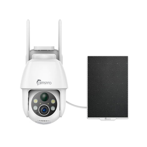 Camstro 3MP Outdoor Solar Powered Battery Security IP Cameras, 5200mAh Rechargeable Battery, 130° Ultra Wide Angle, Color Night Vision, Human & Vehicle Smart Detection, Two-Way Audio, Works with Alexa & Google