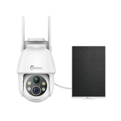 Camstro 3MP Outdoor Solar Powered Battery Security IP Cameras, 5200mAh Rechargeable Battery, 130° Ultra Wide Angle, Color Night Vision, Human & Vehicle Smart Detection, Two-Way Audio, Works with Alexa & Google