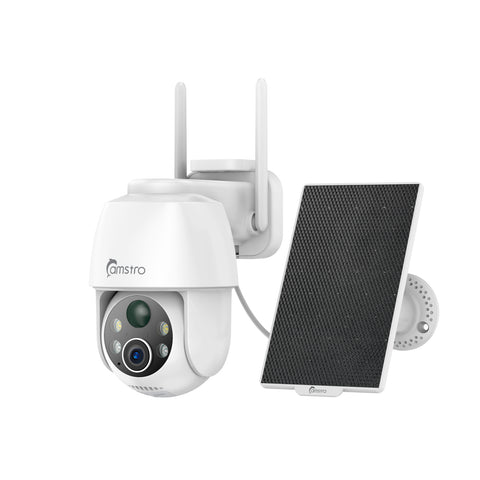 Camstro 3MP Outdoor Solar Powered Battery Security IP Cameras, 5200mAh Rechargeable Battery, 130° Ultra Wide Angle, Color Night Vision, Human & Vehicle Smart Detection, Two-Way Audio, Works with Alexa & Google