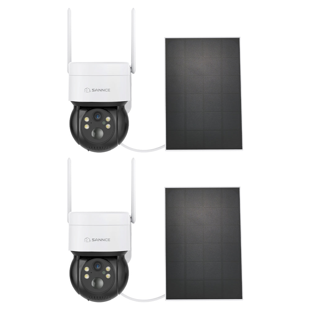 Pack of 2, 4MP Pan & Tilt Wire-Free IP Camera, Battery/Solar Powered, Color Night Vision, 2-Way Audio, Works with Alexa, PIR Humanoid Detection