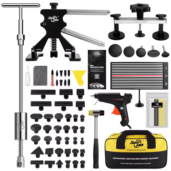 OU BEST SCEGLIERE Kit Di Riparazione Ammaccature Auto PDR - Set Completo Con Pistola Colla, Martello, Estrattori E 27 Adesivi - Senza Vernice - 2