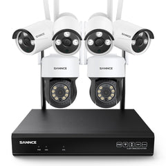 3MP 10-Channel Wireless CCTV PT & Bullet Camera System, 8MP NVR, 3MP Pan & Tilt WiFi IP Cameras, Audio Recording, AI Human Detection, Work With Alexa