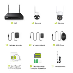 5MP 10-Channel Wireless PT & Bullet Security Camera System, 8MP NVR, 5MP Pan & Tilt WiFi IP Camera, Two-Way Audio, IP66 Waterproof, Smart AI Human Detection, Work With Alexa