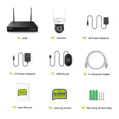 3MP 10-Channel Wireless CCTV PT Camera System, 8MP NVR, 3MP Pan & Tilt WiFi IP Cameras, Audio Recording, AI Human Detection, Work With Alexa