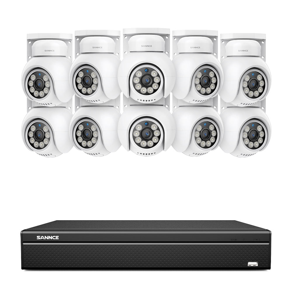 10 Channel 4K PoE CCTV System with 10 Cameras, 8MP Outdoor Pan-Tilt IP Cameras, AI Detection, Smart Tracking, Color Night Vision, H.265+, Two-Way Audio