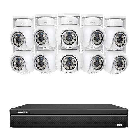 10 Channel 4K PoE CCTV System with 10 Cameras, 8MP Outdoor Pan-Tilt IP Cameras, AI Detection, Smart Tracking, Color Night Vision, H.265+, Two-Way Audio