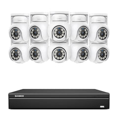 10 Channel 4K PoE CCTV System with 10 Cameras, 8MP Outdoor Pan-Tilt IP Cameras, AI Detection, Smart Tracking, Color Night Vision, H.265+, Two-Way Audio