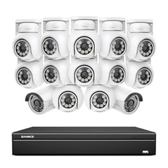 16 Channel 4K PoE Bullet & PTZ Security Camera System, 8MP Outdoor PoE IP Cameras, Pan & Tilt, ONVIF Supported NVR, Two-Way Audio, Smart Human/Vehicle Detection(12x PT Cameras+2x IP Cameras)