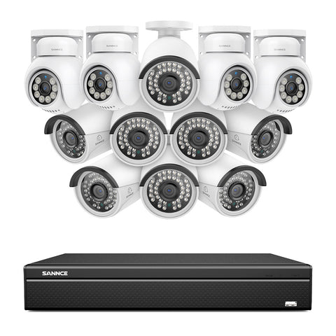 16 Channel 4K PoE Bullet & PTZ Security Camera System, 8MP Outdoor PoE IP Cameras, Pan & Tilt, ONVIF Supported NVR, Two-Way Audio, Smart Human/Vehicle Detection