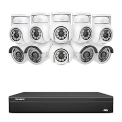 16 Channel 4K PoE Bullet & PTZ Security Camera System, 8MP Outdoor PoE IP Cameras, Pan & Tilt, ONVIF Supported NVR, Two-Way Audio, Smart Human/Vehicle Detection(6x PT Cameras+4x IP Cameras)