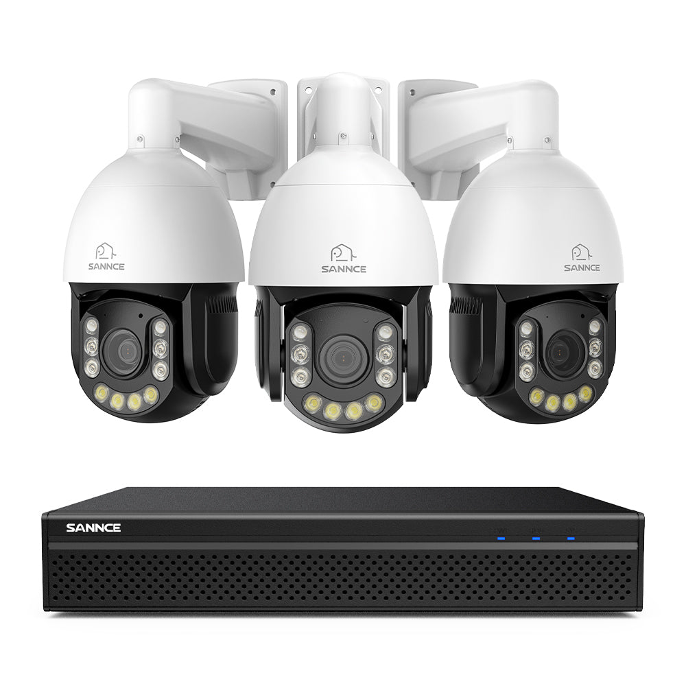 4K 8-Channel PoE SKcurity NVR System with 3PCS 20X PTZ 8MP Cameras, Auto Tracking, Two-Way Audio, Night Vision