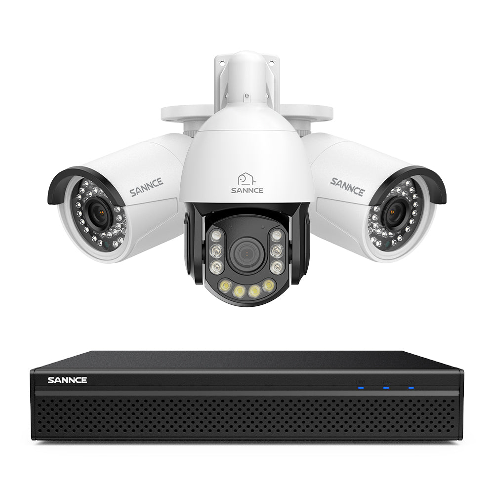 4K 8-Channel PoE SKcurity NVR System with 3PCS 8MP Cameras, 1X 20X PTZ + 2X Bullet IP Cameras, Auto Tracking, Two-Way Audio, Night Vision