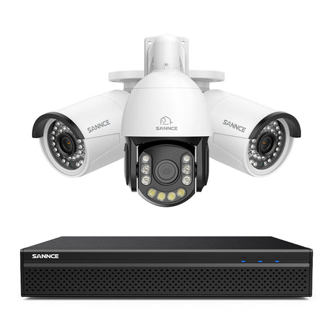 4K 8-Channel PoE SKcurity NVR System with 3PCS 8MP Cameras, 1X 20X PTZ + 2X Bullet IP Cameras, Auto Tracking, Two-Way Audio, Night Vision