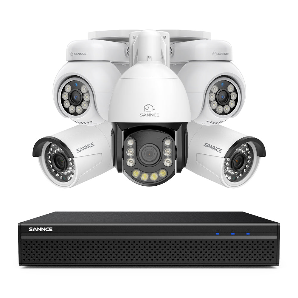 4K 8-Channel PoE SKcurity NVR System with 5PCS 8MP Cameras, 1X 20X PTZ + 2X Bullet + 2X PT IP Cameras, Auto Tracking, Two-Way Audio, Night Vision