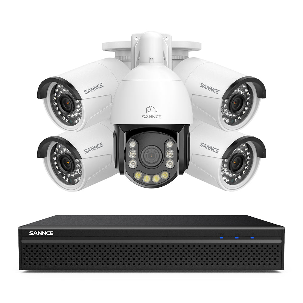 4K 8-Channel PoE SKcurity NVR System with 5PCS 8MP Cameras, 1X 20X PTZ + 4X Bullet IP Cameras, Auto Tracking, Two-Way Audio, Night Vision