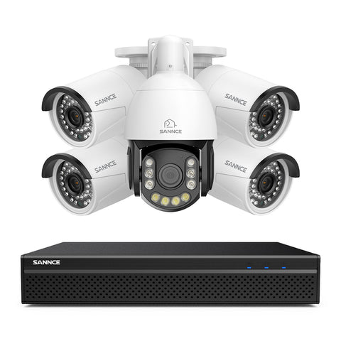 4K 8-Channel PoE SKcurity NVR System with 5PCS 8MP Cameras, 1X 20X PTZ + 4X Bullet IP Cameras, Auto Tracking, Two-Way Audio, Night Vision