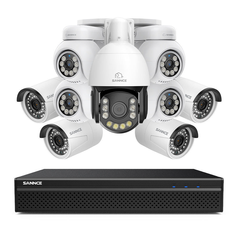 4K 8-Channel PoE SKcurity NVR System with 9PCS 8MP Cameras, 1X 20X PTZ + 4X Bullet + 4X PT IP Cameras, Auto Tracking, Two-Way Audio, Night Vision
