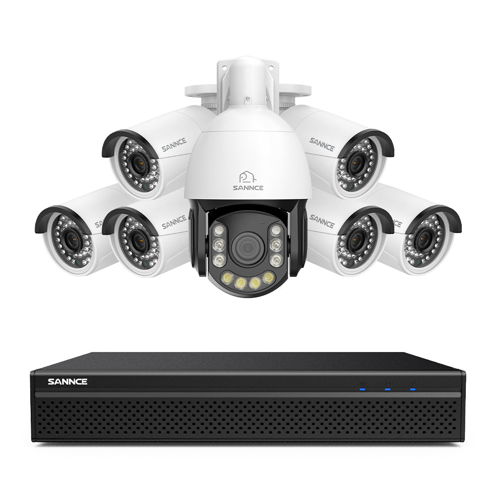 4K 8-Channel PoE SKcurity NVR System with 7PCS 8MP Cameras, 1X 20X PTZ + 6X Bullet IP Cameras, Auto Tracking, Two-Way Audio, Night Vision