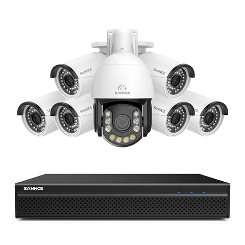 4K 8-Channel PoE SKcurity NVR System with 7PCS 8MP Cameras, 1X 20X PTZ + 6X Bullet IP Cameras, Auto Tracking, Two-Way Audio, Night Vision