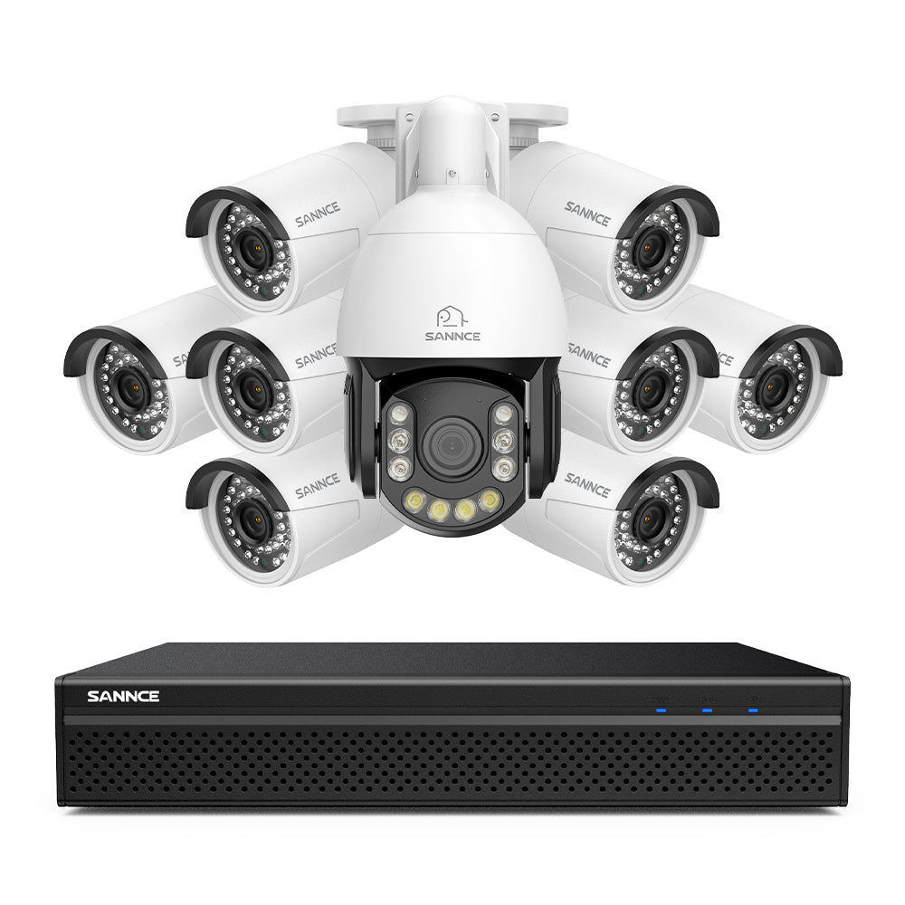 4K 8-Channel PoE SKcurity NVR System with 9PCS 8MP Cameras, 1X 20X PTZ + 8X Bullet IP Cameras, Auto Tracking, Two-Way Audio, Night Vision