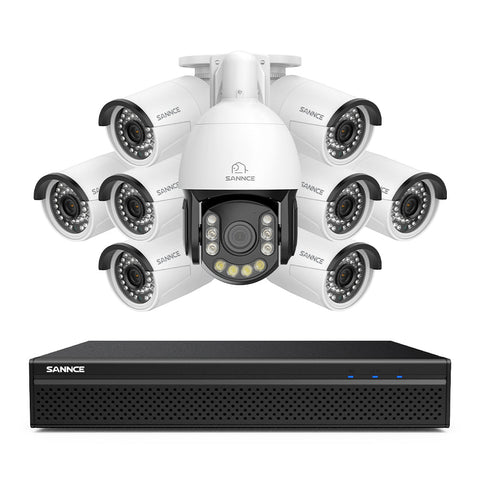4K 8-Channel PoE SKcurity NVR System with 9PCS 8MP Cameras, 1X 20X PTZ + 8X Bullet IP Cameras, Auto Tracking, Two-Way Audio, Night Vision