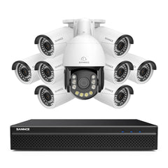 4K 8-Channel PoE Security NVR System with 9PCS 8MP Cameras, 1X 20X PTZ + 8X Bullet IP Cameras, Auto Tracking, Two-Way Audio, Night Vision