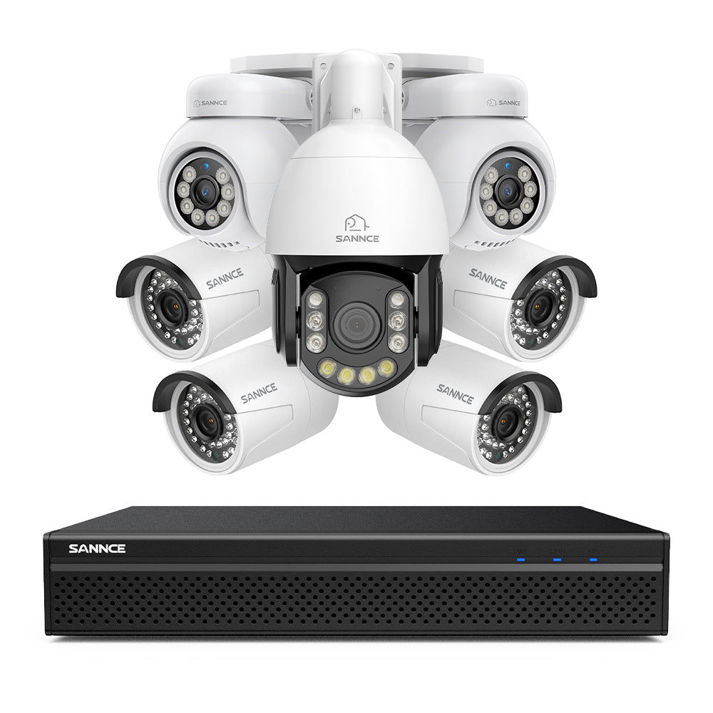4K 8-Channel PoE SKcurity NVR System with 7PCS 8MP Cameras, 1X 20X PTZ + 4X Bullet + 2X PT IP Cameras, Auto Tracking, Two-Way Audio, Night Vision