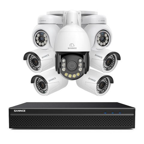 4K 8-Channel PoE SKcurity NVR System with 7PCS 8MP Cameras, 1X 20X PTZ + 4X Bullet + 2X PT IP Cameras, Auto Tracking, Two-Way Audio, Night Vision
