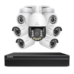 4K 8-Channel PoE Security NVR System with 7PCS 8MP Cameras, 1X 20X PTZ + 4X Bullet + 2X PT IP Cameras, Auto Tracking, Two-Way Audio, Night Vision