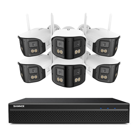 FDQ400 4K 10-Channel Dual-Lens PoE Security Camera System, 8MP NVR 6PCS 4MP WiFi + PoE IP Cameras, 170° Ultra-Wide Angle, Ultra-Low-Light Full-Color Night Vision, Two-Way Audio, AI Human Detection