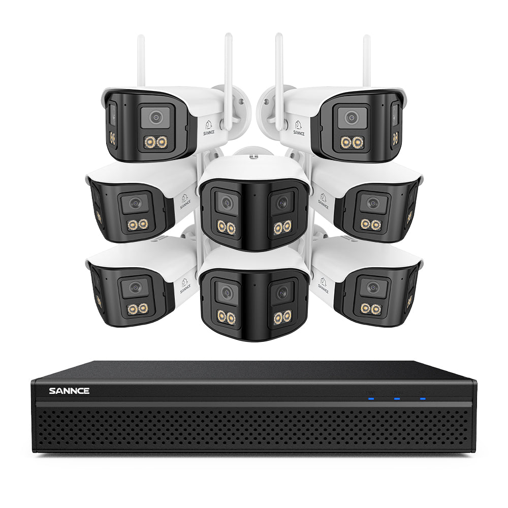 FDQ400 4K 10-Channel Dual-Lens PoE Security Camera System, 8MP NVR 8PCS 4MP WiFi + PoE IP Cameras, 170° Ultra-Wide Angle, Ultra-Low-Light Full-Color Night Vision, Two-Way Audio, AI Human Detection