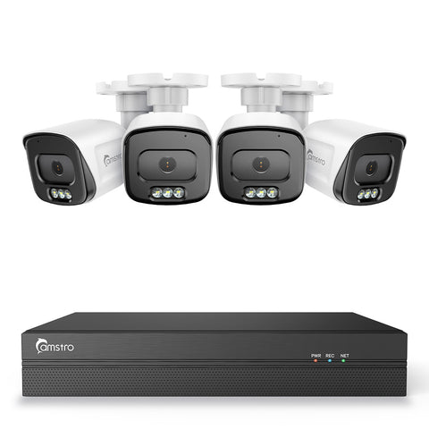 Camstro 4K 8-Channel POE CCTV Camera Security System, 4K NVR w/4 5MP IP Cameras, Color Night Vision, Customized Motion Area, Comprehensive Smart Detection, Two-Way Audio Intercom, IP67 Weatherproof