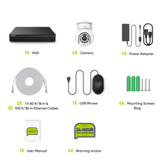 10 Channel 4K PoE CCTV System with 4 Cameras, 8MP Outdoor Pan-Tilt IP Cameras, AI Detection, Smart Tracking, Color Night Vision, H.265+, Two-Way Audio